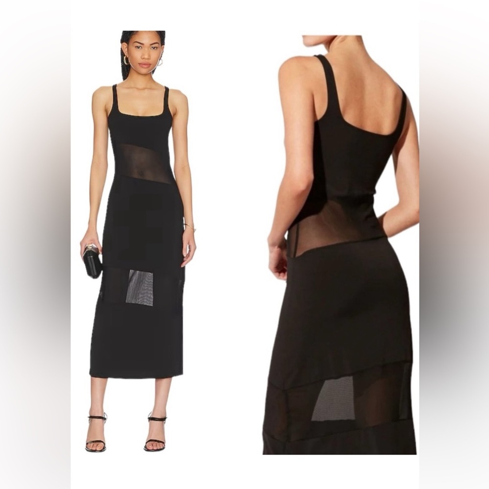 Brand New Solid & Striped Black Midi Dress with 2 mesh panels bust line & knee